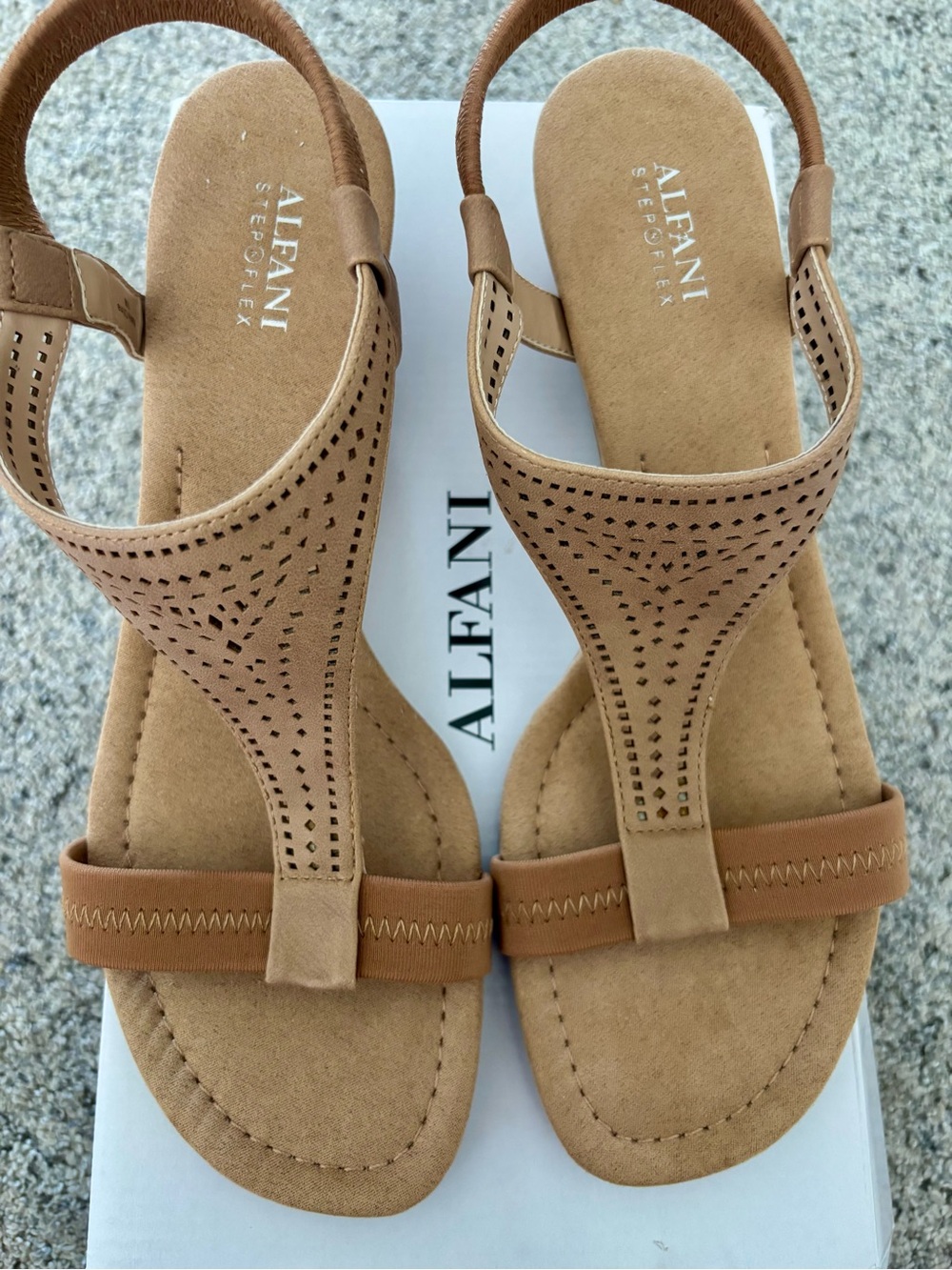 Alfani Women’s Tan Perforated T-Strap Slingback Sandals